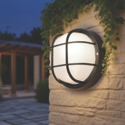 Essentials  Outdoor Round Bulkhead Wall Light Black