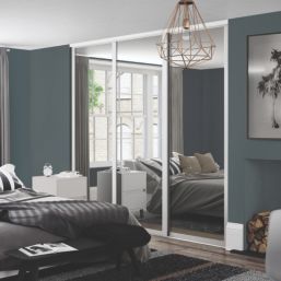 Spacepro  3-Door Sliding Wardrobe Door Kit White Frame Mirror Panel 2592mm x 2260mm