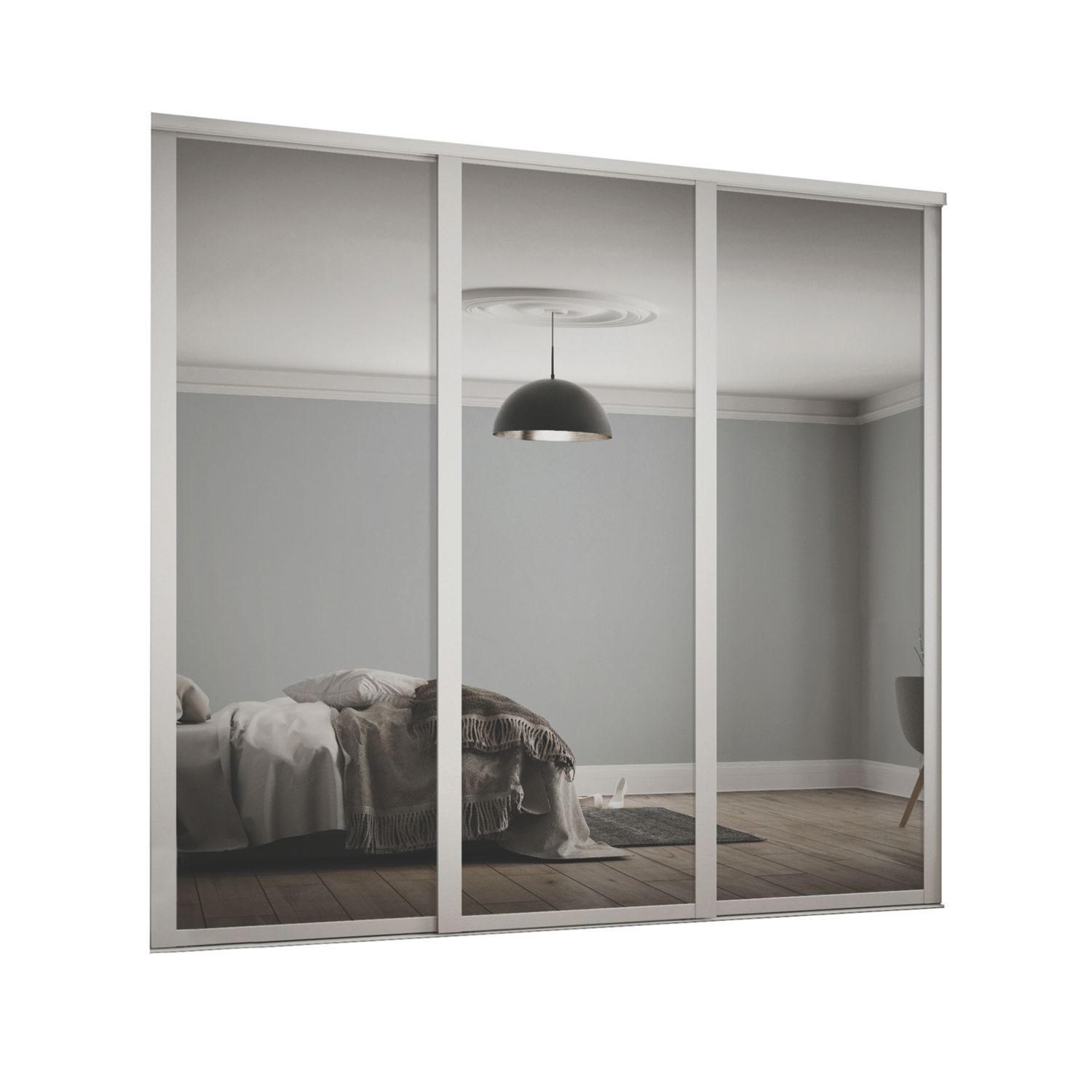 Spacepro 3-Door Sliding Wardrobe Door Kit White Frame Mirror Panel 2592mm x 2260mm (455KF)