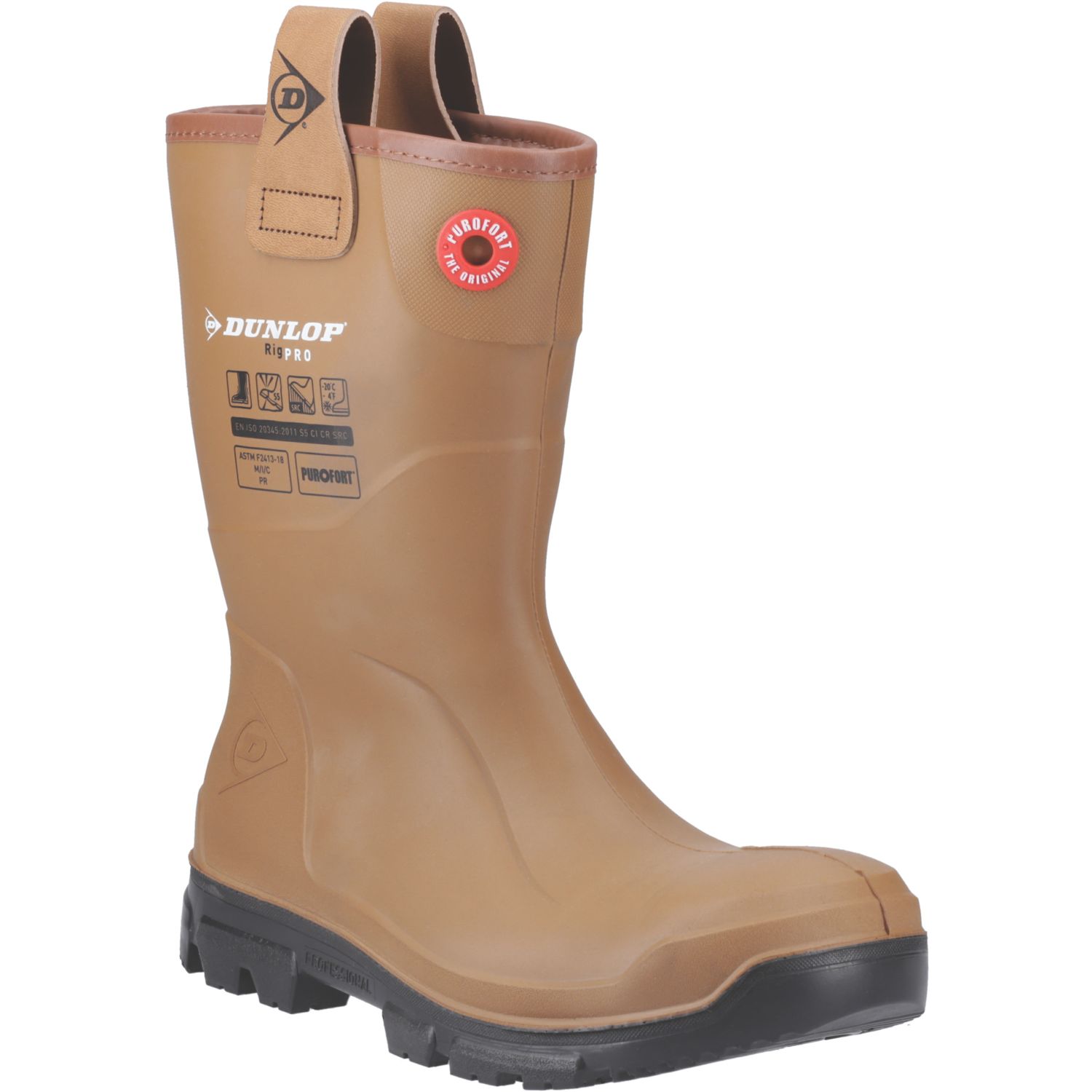Dunlop Purofort RigPRO Size 6 Brown Steel Toe Cap Safety Wellies (455VW)