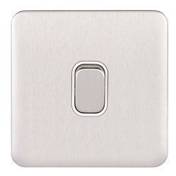 Schneider Electric Lisse Deco 10AX 1-Gang Intermediate Switch Brushed Stainless Steel with White Inserts