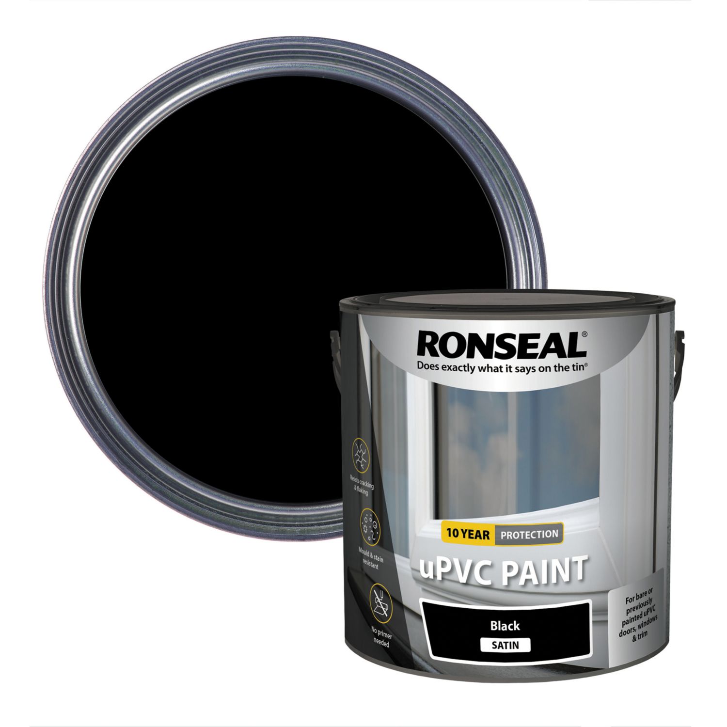 Ronseal 2.5Ltr Black Satin Self Priming uPVC Paint (456KK)