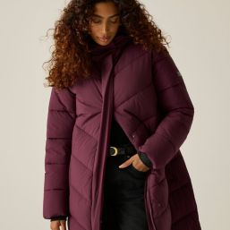Regatta Eloria Womens Hooded Long Quilted Coat Fig - 909 Size 14