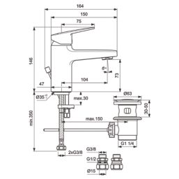 Ideal Standard Ceraplan Chrome 146mm Cloakroom Lever Mono Basin Mixer Tap  With Pop-Up Waste