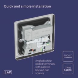LAP  13A 1-Gang SP Switched Socket + 3A 18W 2-Outlet Type A & C USB Charger Brushed Steel with Black Inserts