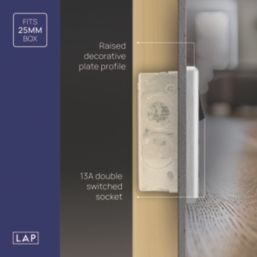 LAP  13A 1-Gang SP Switched Socket + 3A 18W 2-Outlet Type A & C USB Charger Brushed Steel with Black Inserts