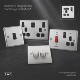 LAP  13A 1-Gang SP Switched Socket + 3A 18W 2-Outlet Type A & C USB Charger Brushed Steel with Black Inserts