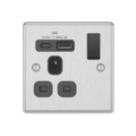 LAP  13A 1-Gang SP Switched Socket + 3A 18W 2-Outlet Type A & C USB Charger Brushed Steel with Black Inserts