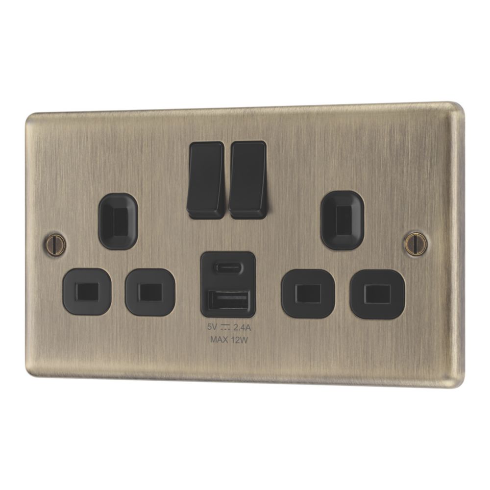 LAP 13A 2-Gang SP Switched Socket + 2.4A 12W 2-Outlet Type A & C USB ...