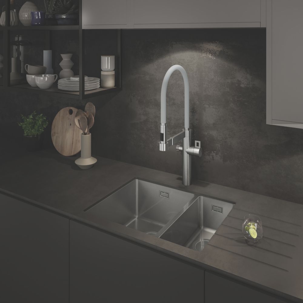 Abode Matrix 1.5 Bowl Stainless Steel Undermount & Inset Kitchen Sink LH  580mm x 440mm