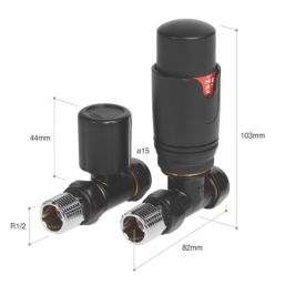 Towelrads  15mm x 1/2" Black Straight Modern Thermostatic Radiator Valve & Lockshield