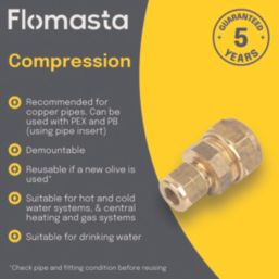 Flomasta  Brass Compression Reducing Coupler 15mm x 8mm