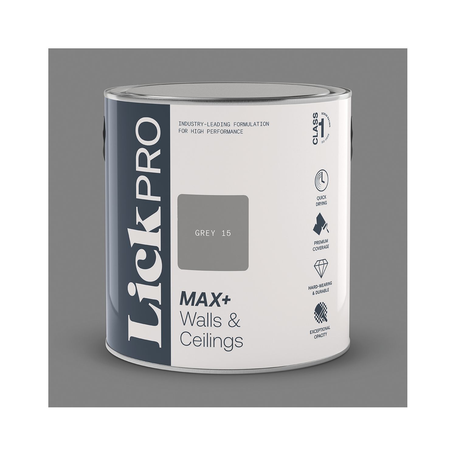 LickPro Max+ 2.5Ltr Grey 15 Eggshell Emulsion Paint (458JX)