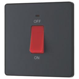 British General Evolve 45A 1-Gang 2-Pole Cooker Switch Grey with LED with Black Inserts