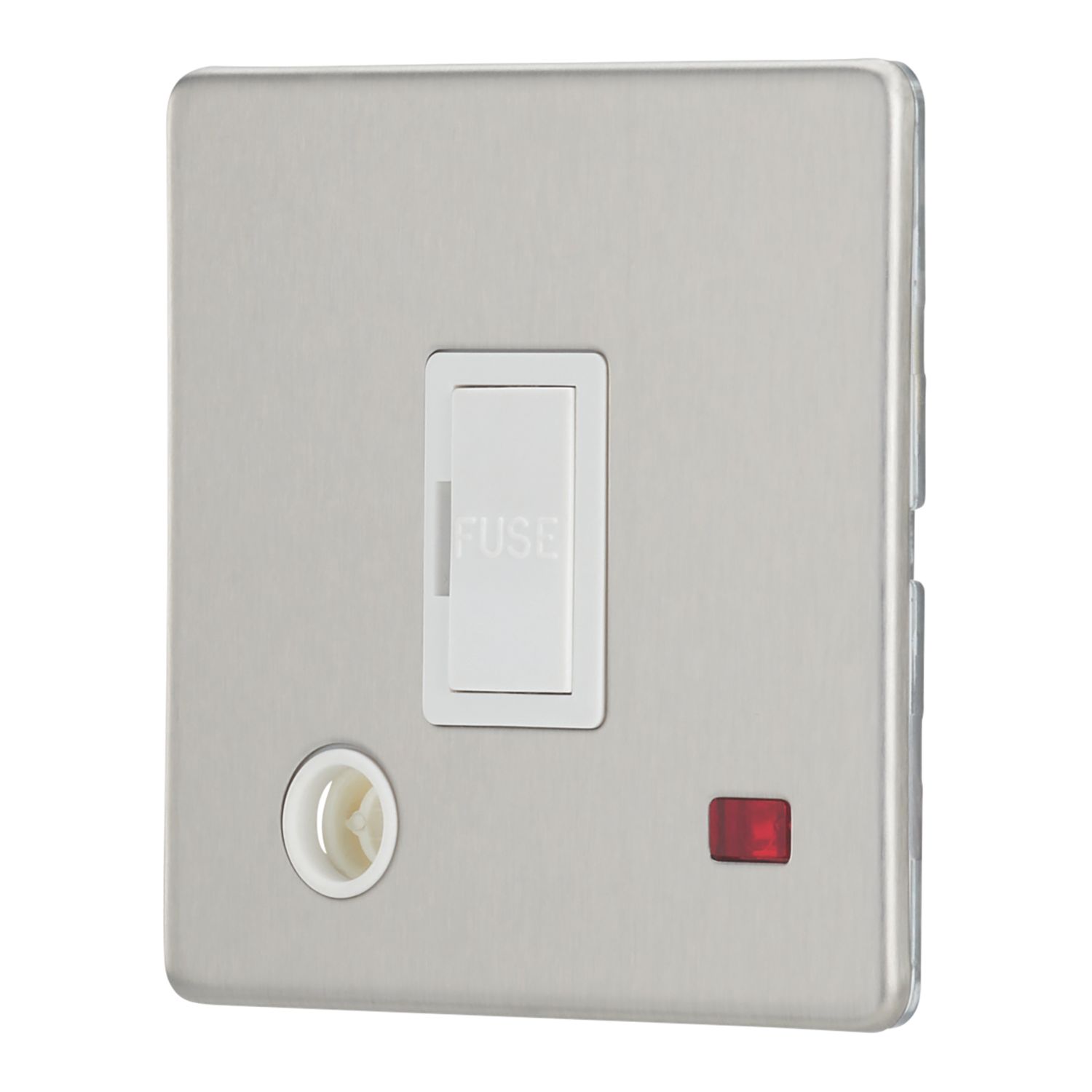 Contactum Lyric 13A Unswitched Fused Spur & Flex Outlet with Neon Brushed Steel with White Inserts (458RP)
