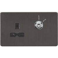 Knightsbridge SFR9LOCKSB 13A Key Switch 1-Gang DP Switched Socket Smoked Bronze with Black Inserts