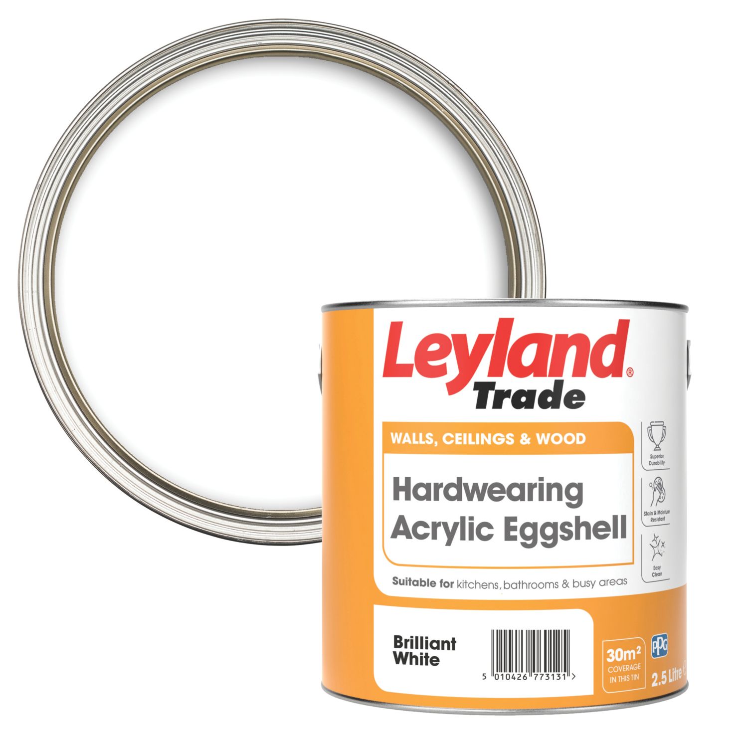 Leyland Trade 2.5Ltr Brilliant White Acrylic Eggshell Emulsion Paint (45956)