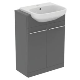 Ideal Standard i.life A Semi-Countertop Floorstanding Basin Unit with Chrome Handles & Basin Matt Grey 600mm x 300mm x 835mm