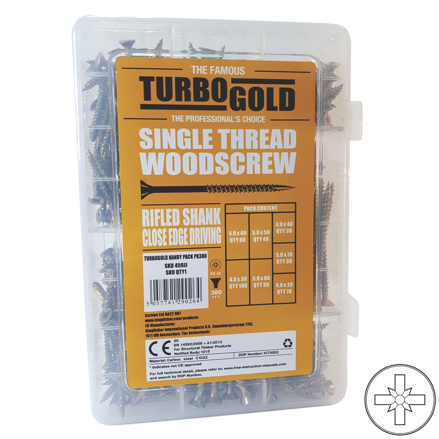 TurboGold PZ Double-Countersunk Woodscrew Handy Pack 380 Pieces (459JJ)