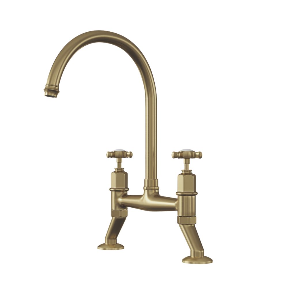 ETAL Alton Deck-Mounted Cross Head Bridge Mixer Brushed Brass - Screwfix