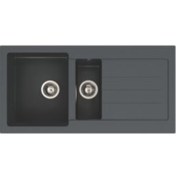 Abode Xcite 1.5 Bowl Granite Composite Kitchen Sink Black Metallic Reversible 1000mm x 500mm