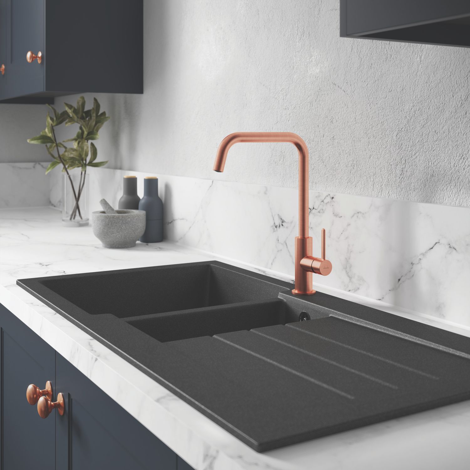 Abode Xcite 1.5 Bowl Granite Composite Kitchen Sink Black Metallic Reversible 1000mm x 500mm (459PH)