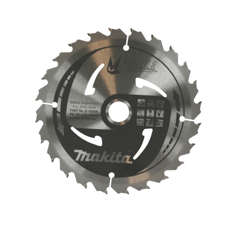 Makita Wood TCT Mitre Saw Blade 165 x 20mm 24T Screwfix