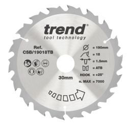 Trend  Wood/Chipboard/MDF Circular Saw Blade 190mm x 30mm 18T