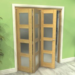 Green & Taylor  3-Door 4-Frosted Light Unfinished Oak Wooden Shaker Internal Bi-Fold Door 2060mm x 1674mm