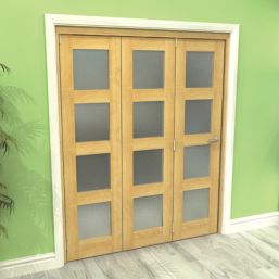 Green & Taylor  3-Door 4-Frosted Light Unfinished Oak Wooden Shaker Internal Bi-Fold Door 2060mm x 1674mm