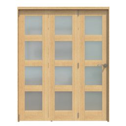 Green & Taylor  3-Door 4-Frosted Light Unfinished Oak Wooden Shaker Internal Bi-Fold Door 2060mm x 1674mm