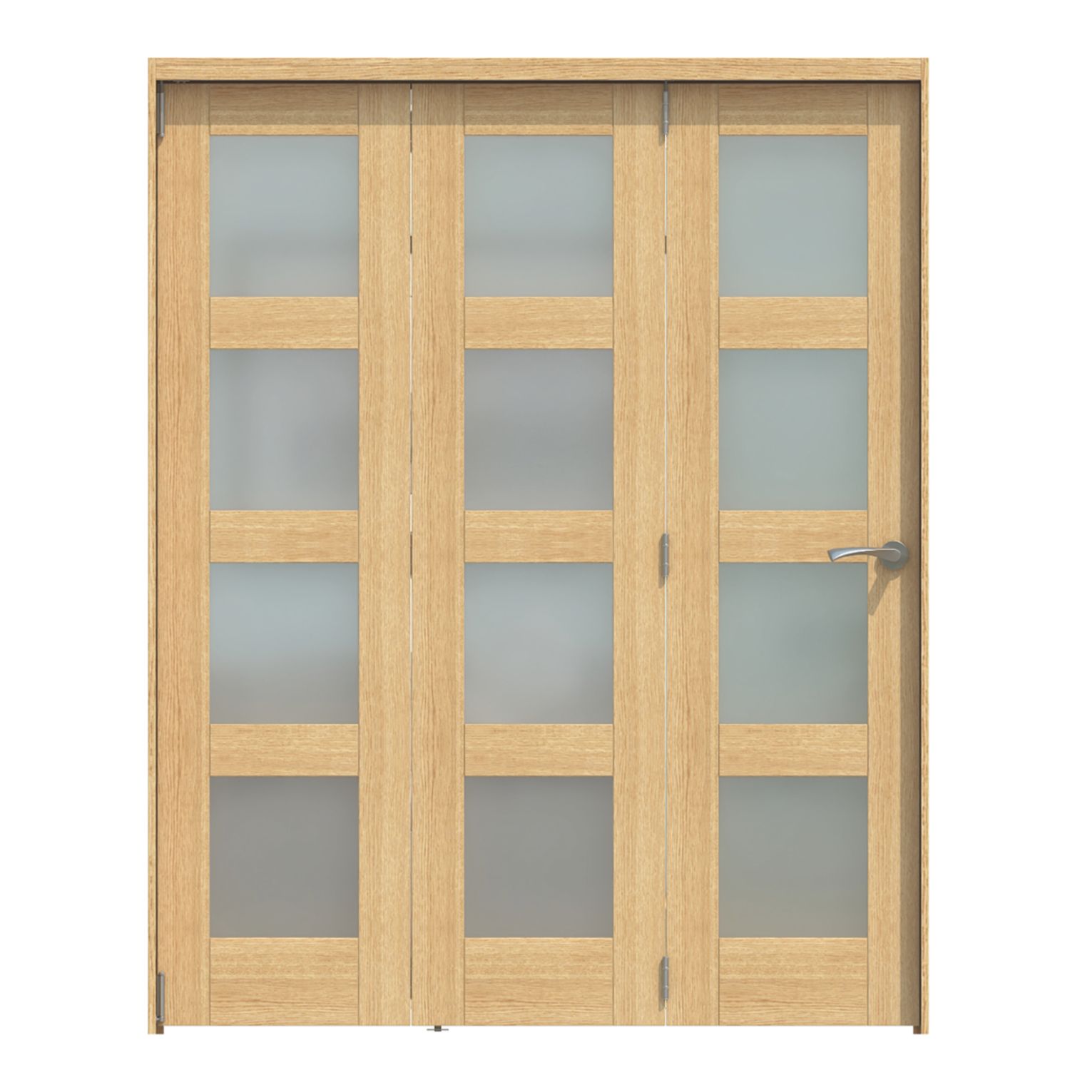 Green & Taylor 3-Door 4-Frosted Light Unfinished Oak Wooden Shaker Internal Bi-Fold Door 2060mm x 1674mm (460CT)
