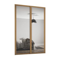 Spacepro Shaker 2-Door Framed Sliding Wardrobe Doors Oak Frame Mirror Panel 1449mm x 2260mm