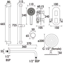 Bristan Frammento HP/Combi Flexible Concealed Chrome-Plated Thermostatic Dual Control Shower Kit