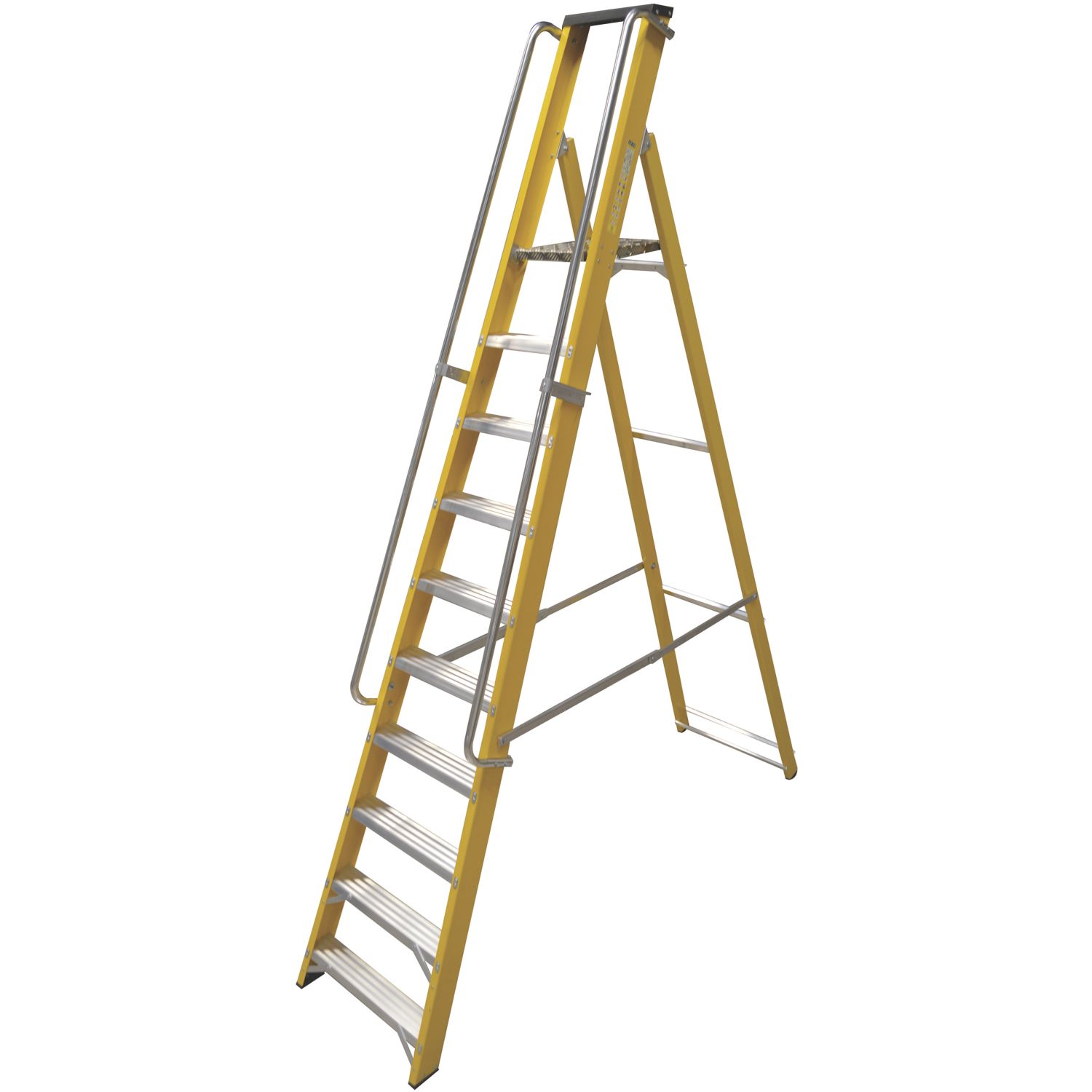 Lyte Fibreglass 2.74m 10 Step Platform Step Ladder With Handrail (461FG)