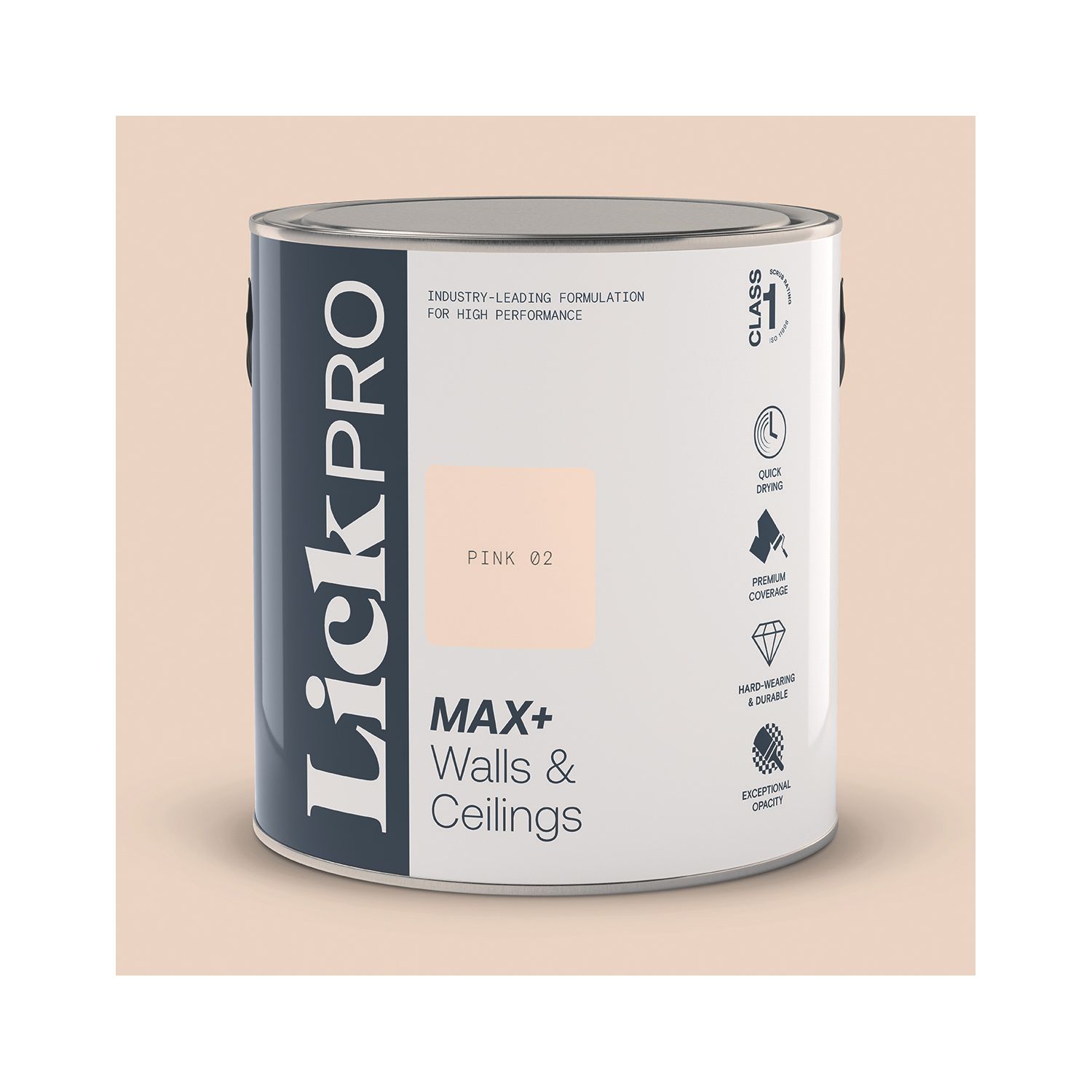 LickPro Max+ 2.5Ltr Pink 02 Matt Emulsion Paint (461JY)