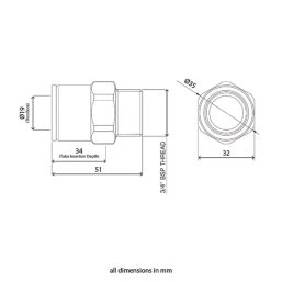 Flomasta  Brass Push-Fit Adapting Male Pipe Fitting Adaptor 22mm x 3/4"