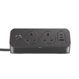 Masterplug 13A 5-Gang Switched Surge-Protected Extension Lead + 3.25A 3-Outlet Type A & C USB Charger Matt Black 2m