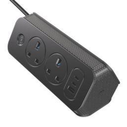 Masterplug 13A 5-Gang Switched Surge-Protected Extension Lead + 3.25A 3-Outlet Type A & C USB Charger Matt Black 2m