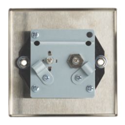 Contactum iConic 2-Gang Coaxial TV & F-Type Satellite Socket Brushed Steel with Black Inserts