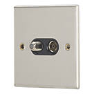 Contactum iConic 2-Gang Coaxial TV & F-Type Satellite Socket Brushed Steel with Black Inserts