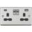 Knightsbridge  13A 2-Gang SP Switched Socket + 4.0A 20W 2-Outlet Type A & C USB Charger Brushed Chrome with Black Inserts