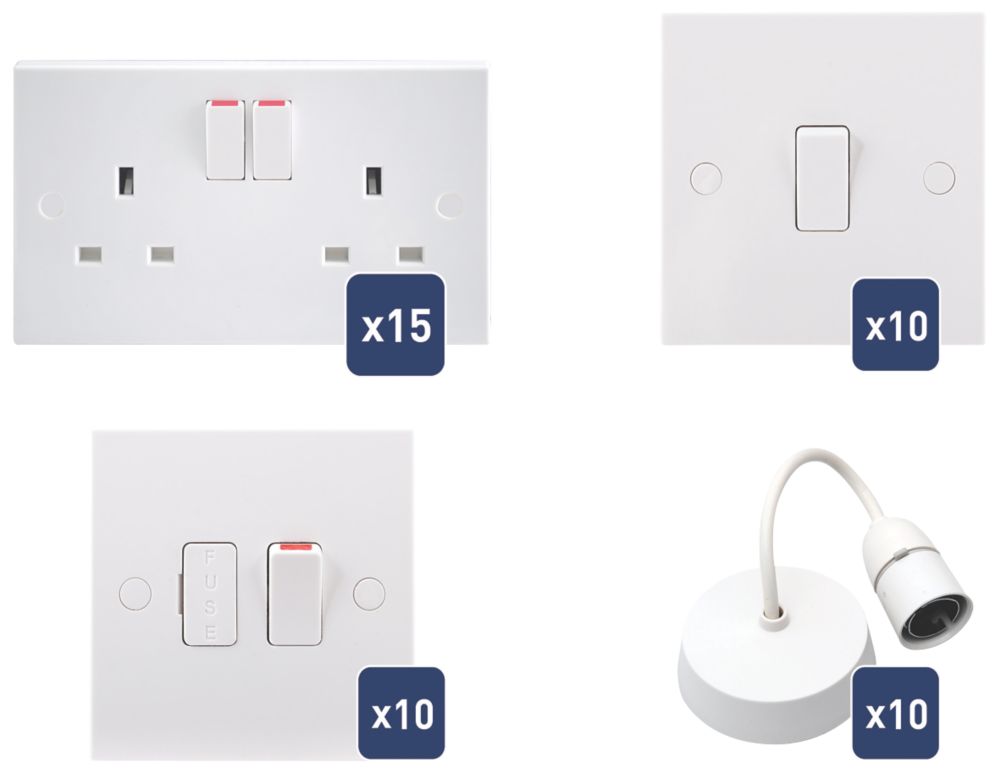 British General  Wiring Accessories Trade Pack White 45 Pieces