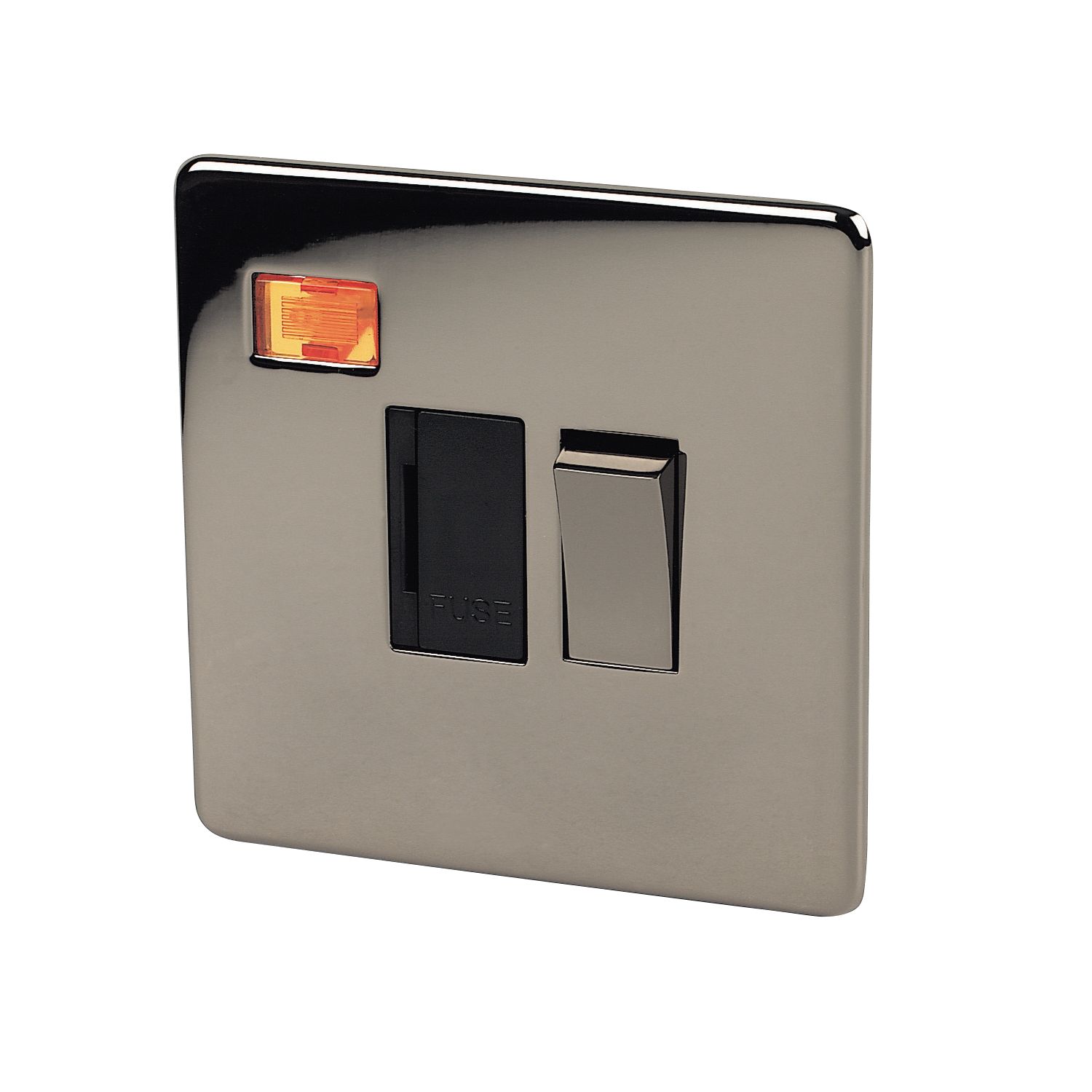 Crabtree Platinum 13A Switched Fused Spur with Neon Black Nickel with Black Inserts (46356)