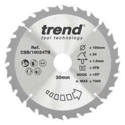 Trend  Wood/Chipboard/MDF Circular Saw Blade 190mm x 30mm 24T
