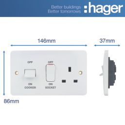 Hager Sollysta WMCC50 45A 1-Gang 2P+E Cooker Switch White  with White Inserts