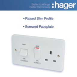 Hager Sollysta WMCC50 45A 1-Gang 2P+E Cooker Switch White  with White Inserts