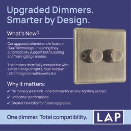 LAP  2-Gang 2-Way LED Dimmer Switch  Antique Brass with Colour-Matched Inserts