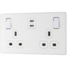 British General Evolve 13A 2-Gang SP Switched Socket + 3.25A 65W 2-Outlet Type C USB Charger Pearlescent White with White Inserts