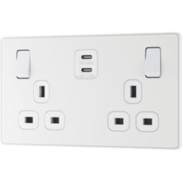 British General Evolve 13A 2-Gang SP Switched Socket + 3.25A 65W 2-Outlet Type C USB Charger Pearlescent White with White Inserts